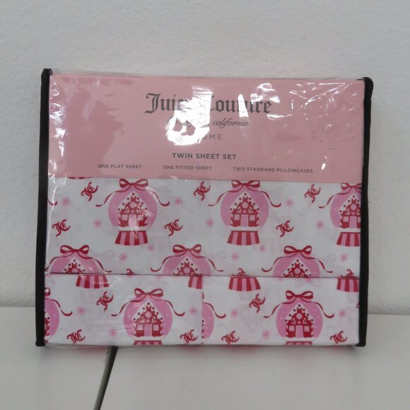 Juicy Couture Gingerbread Snow Globes  Christmas Holiday Sheet Set - 4pc - Twin - Picture 1 of 4